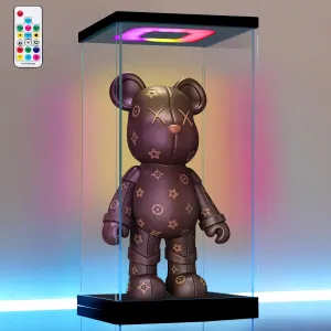Clear Acrylic Display Case with Light for 400% bearbrick, Multiple Color Lights Dustproof Protection Display Box for Collectibles Action Figures（6×6×12inch）
