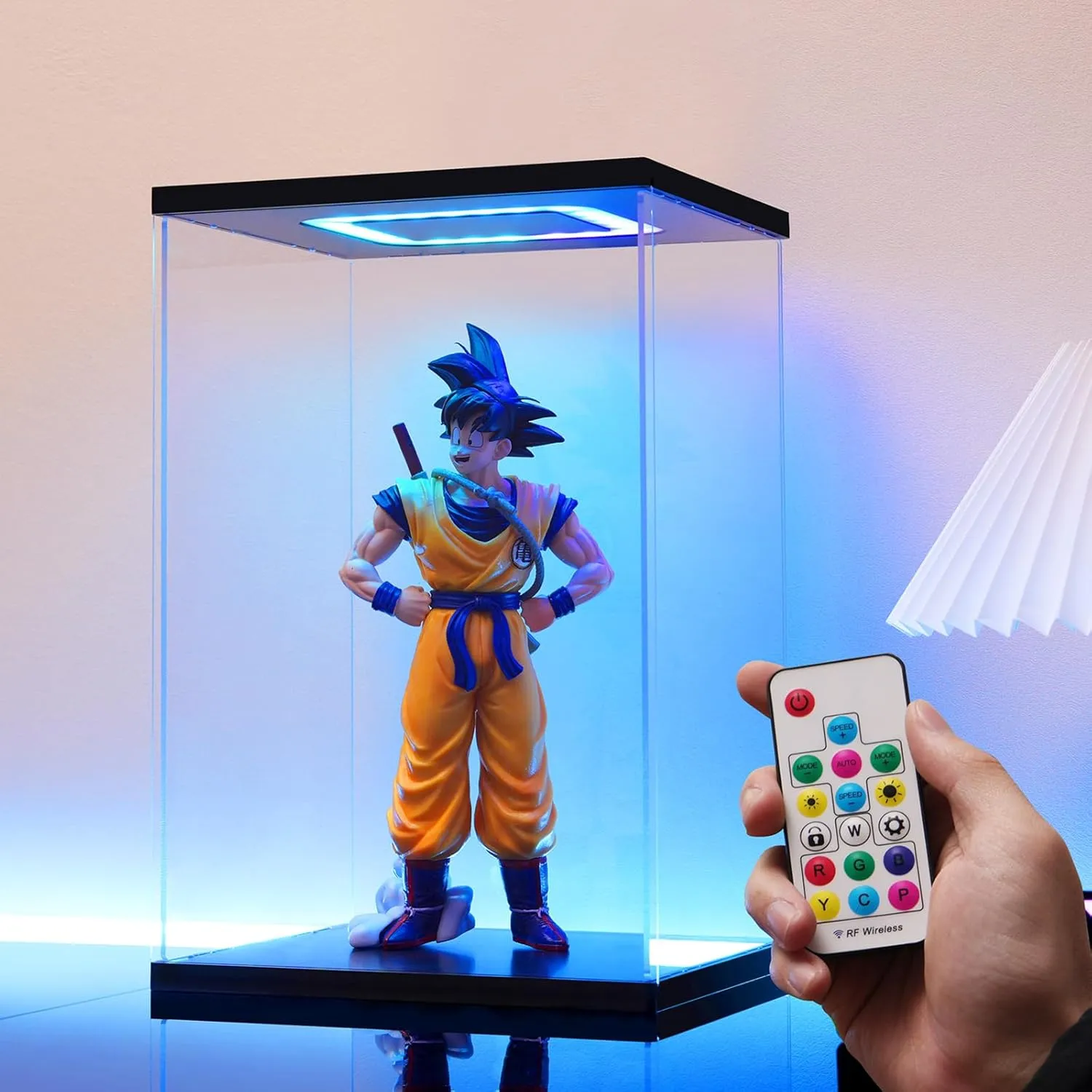 Clear Acrylic Display Case with Light for 400% bearbrick, Multiple Color Lights Dustproof Protection Display Box for Collectibles Action Figures（6×6×12inch）