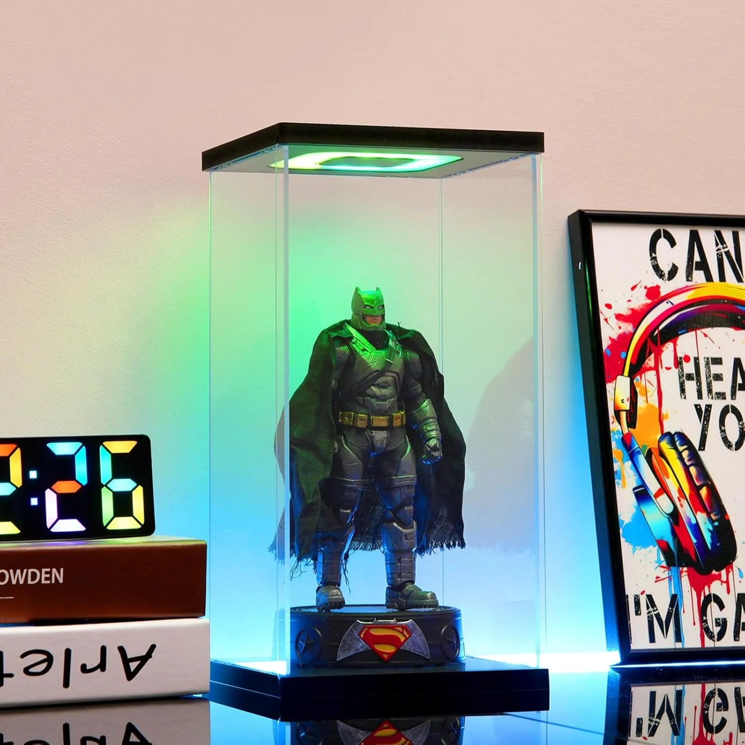 Clear Acrylic Display Case with Light for 400% bearbrick, Multiple Color Lights Dustproof Protection Display Box for Collectibles Action Figures（6×6×12inch）