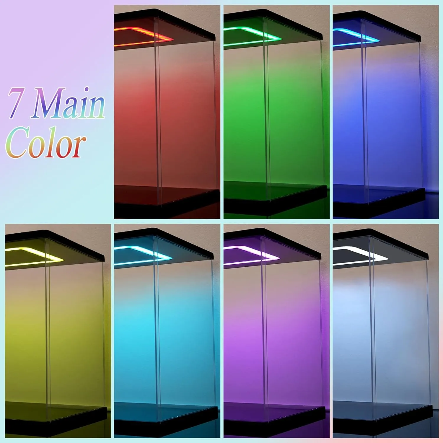 Clear Acrylic Display Case with Light for 400% bearbrick, Multiple Color Lights Dustproof Protection Display Box for Collectibles Action Figures（6×6×12inch）