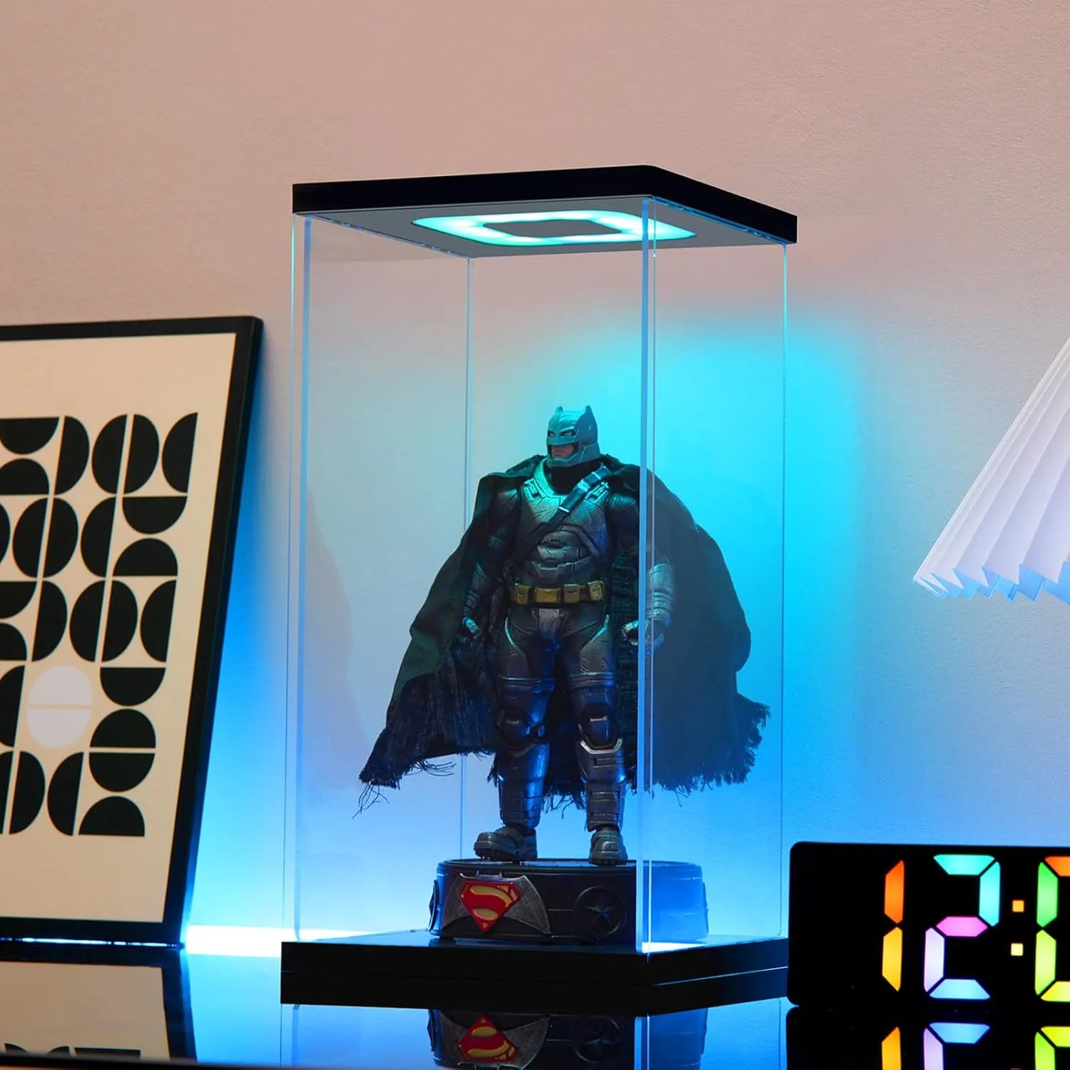 Clear Acrylic Display Case with Light for 400% bearbrick, Multiple Color Lights Dustproof Protection Display Box for Collectibles Action Figures（6×6×12inch）