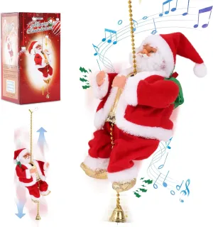 Climbing Santa with Music,Novelty Electric Climbing Santa Claus on Rope Sound can be Turned Off, Santa Climbing Animated Christmas Decorations are Xmas Great Gift