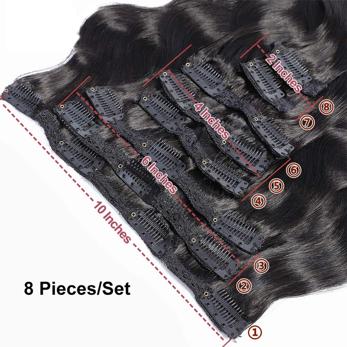 Clip in Hair Extensions Brazilian Body Wave Hair Natural #1B 100% Unprocessed Virgin Human Hair Cheap 8 Pieces/Lot 125g with 16 Clips（14", Body Wave）