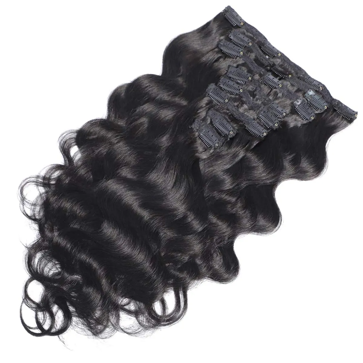 Clip in Hair Extensions Brazilian Body Wave Hair Natural #1B 100% Unprocessed Virgin Human Hair Cheap 8 Pieces/Lot 125g with 16 Clips（14", Body Wave）