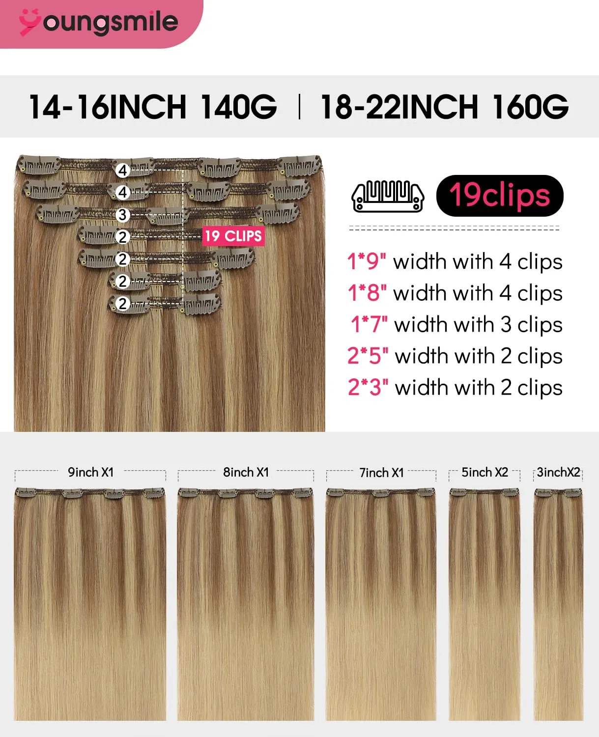 Clip in Hair Extensions Human Hair, Silk Straight, Human Hair Extensions Clip in,Light Blonde Fading to Ash Blonde, Full Head, 18 Inch 160 Gram 7Pcs/Set,Double Weft (7C#10/27/27-18Inch)