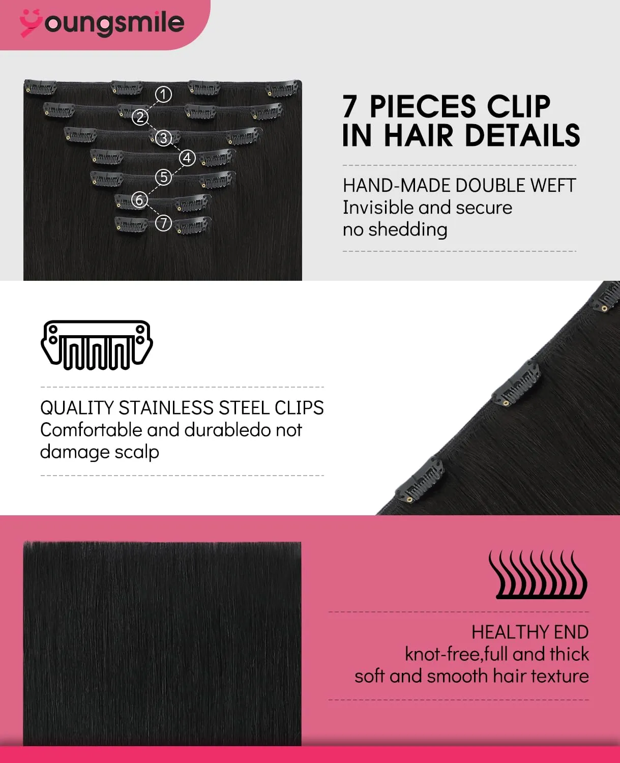 Clip in Hair Extensions Real Human Hair #1B Color Natural Black Remy Human Hair Extensions Clip in Double Weft Silky Straight for Women 7 Pcs18 Inch 160 Gram 7Pcs (7C#1B-18Inch)