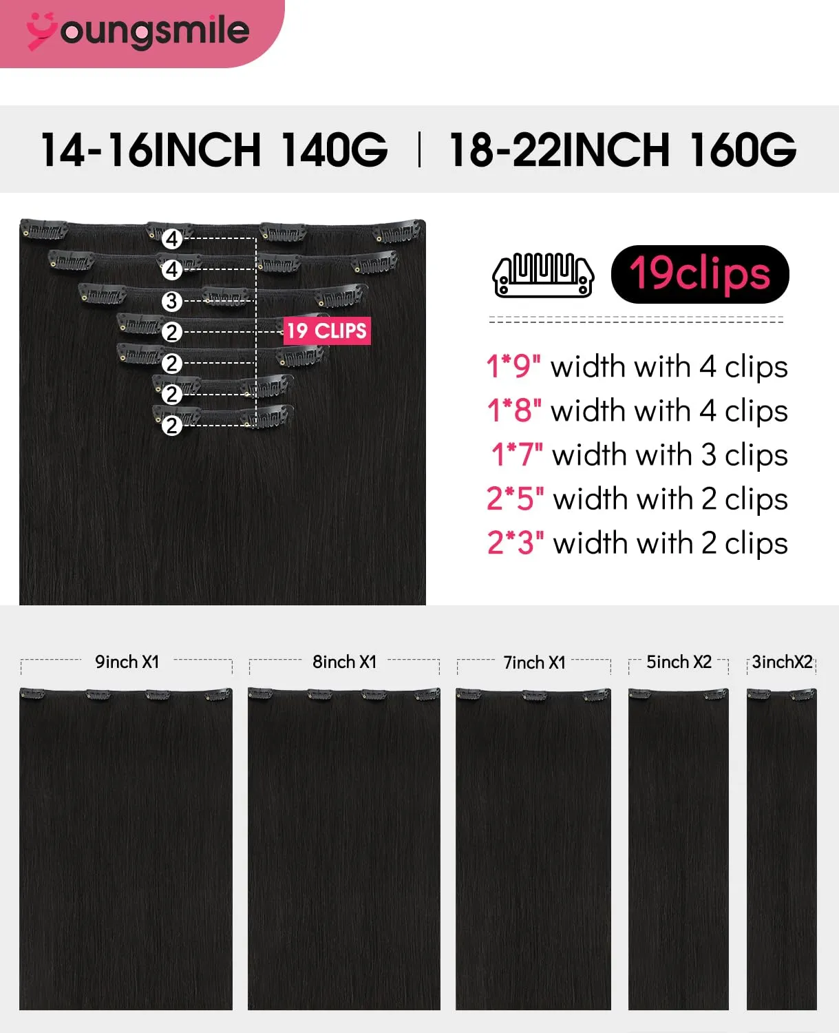 Clip in Hair Extensions Real Human Hair #1B Color Natural Black Remy Human Hair Extensions Clip in Double Weft Silky Straight for Women 7 Pcs18 Inch 160 Gram 7Pcs (7C#1B-18Inch)
