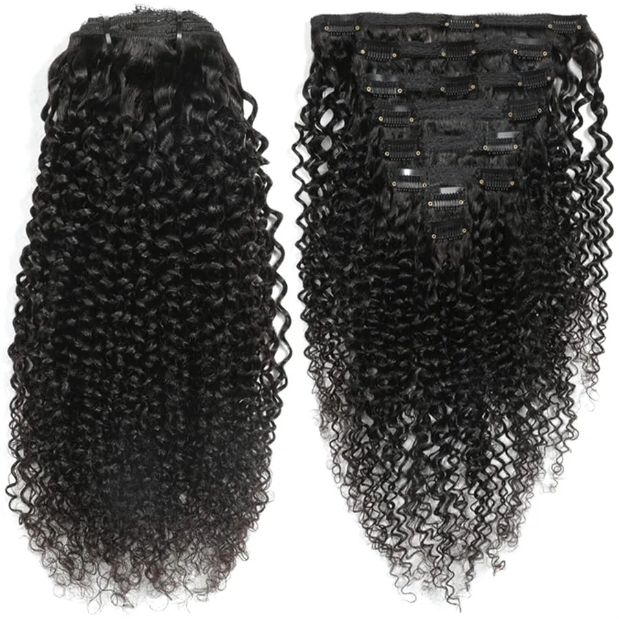 Clips in Human Hair Extensions Brazilian Curly Hair - 14" Natural Black (#1B) Hair Extensions