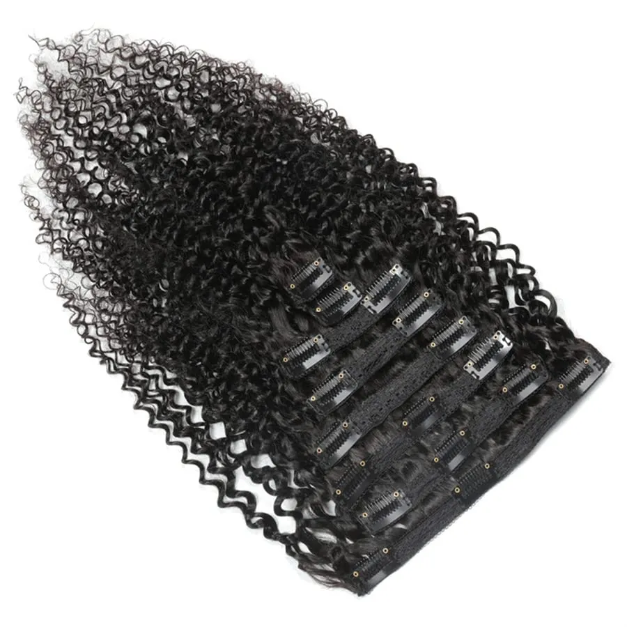 Clips in Human Hair Extensions Brazilian Curly Hair - 14" Natural Black (#1B) Hair Extensions