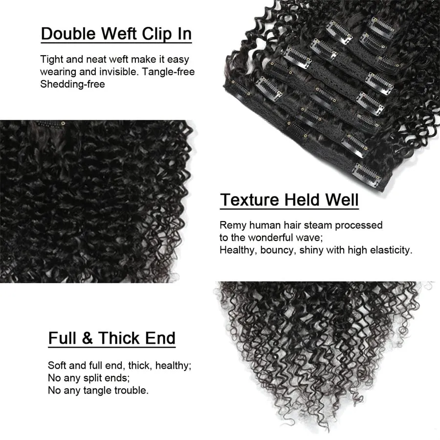 Clips in Human Hair Extensions Brazilian Curly Hair - 14" Natural Black (#1B) Hair Extensions
