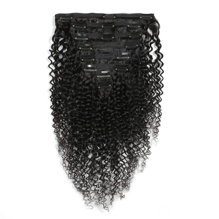 Clips in Human Hair Extensions Brazilian Curly Hair - 14" Natural Black (#1B) Hair Extensions