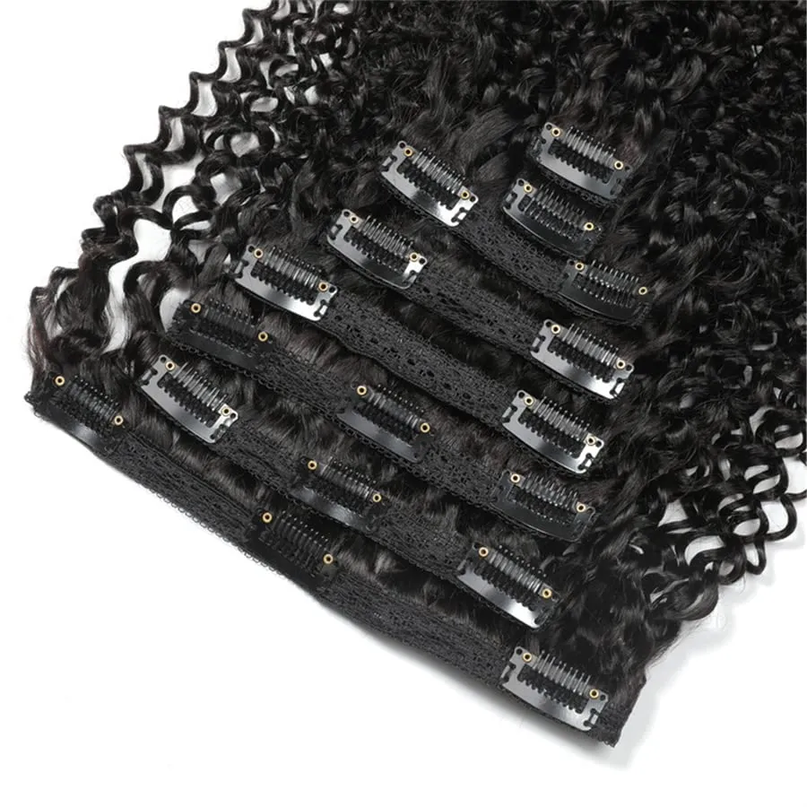 Clips in Human Hair Extensions Brazilian Curly Hair - 14" Natural Black (#1B) Hair Extensions