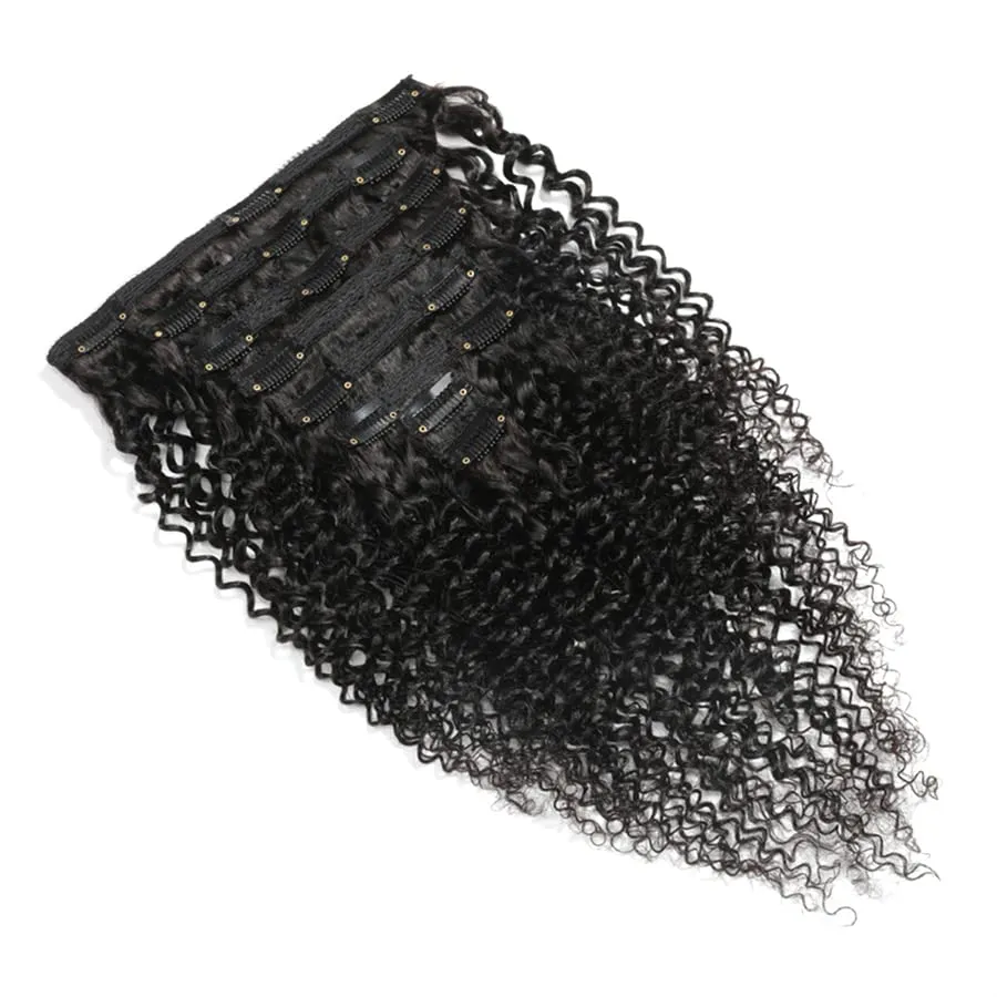 Clips in Human Hair Extensions Brazilian Curly Hair - 14" Natural Black (#1B) Hair Extensions