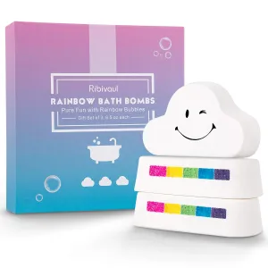 Cloud Rainbow Bath Bombs for Kids Girls, 3 XXXL Handmade Bath Bombs (6 oz Each), Natural & Organic Kids Bath Bombs with Surprise Colors Inside, Perfect Birthday Gifts for Women