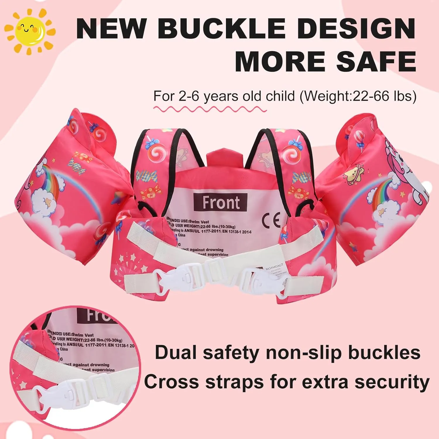 Coast Guard Approved UL Toddler Floaties Kids Swim Vest for 22-66 Pounds Boys-Girls Water Wings Kids Pool Floaties for 2-6 Years Old Child Swim Learning Trainning