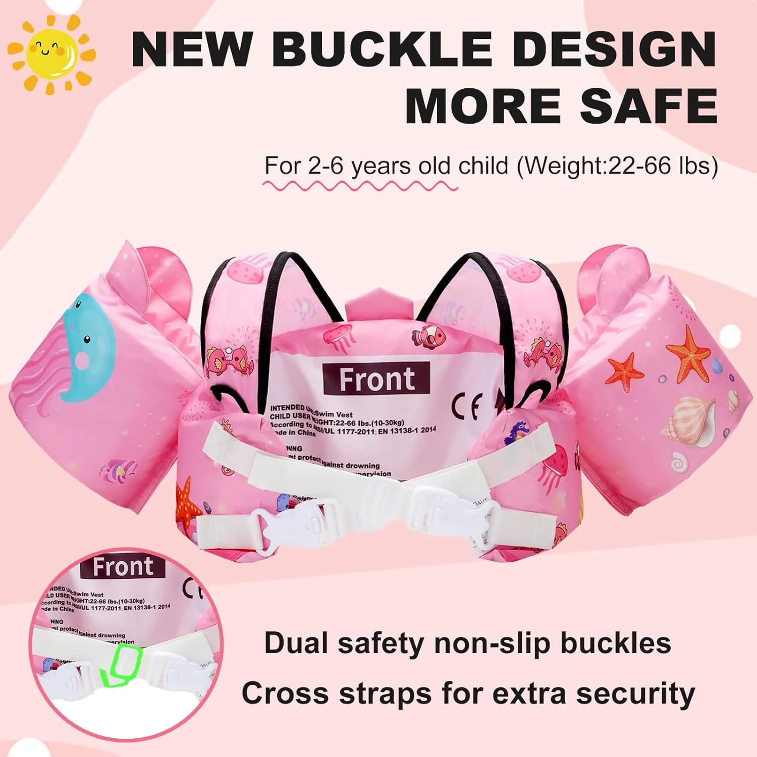 Coast Guard Approved UL Toddler Floaties Kids Swim Vest for 22-66 Pounds Boys-Girls Water Wings Kids Pool Floaties for 2-6 Years Old Child Swim Learning Trainning
