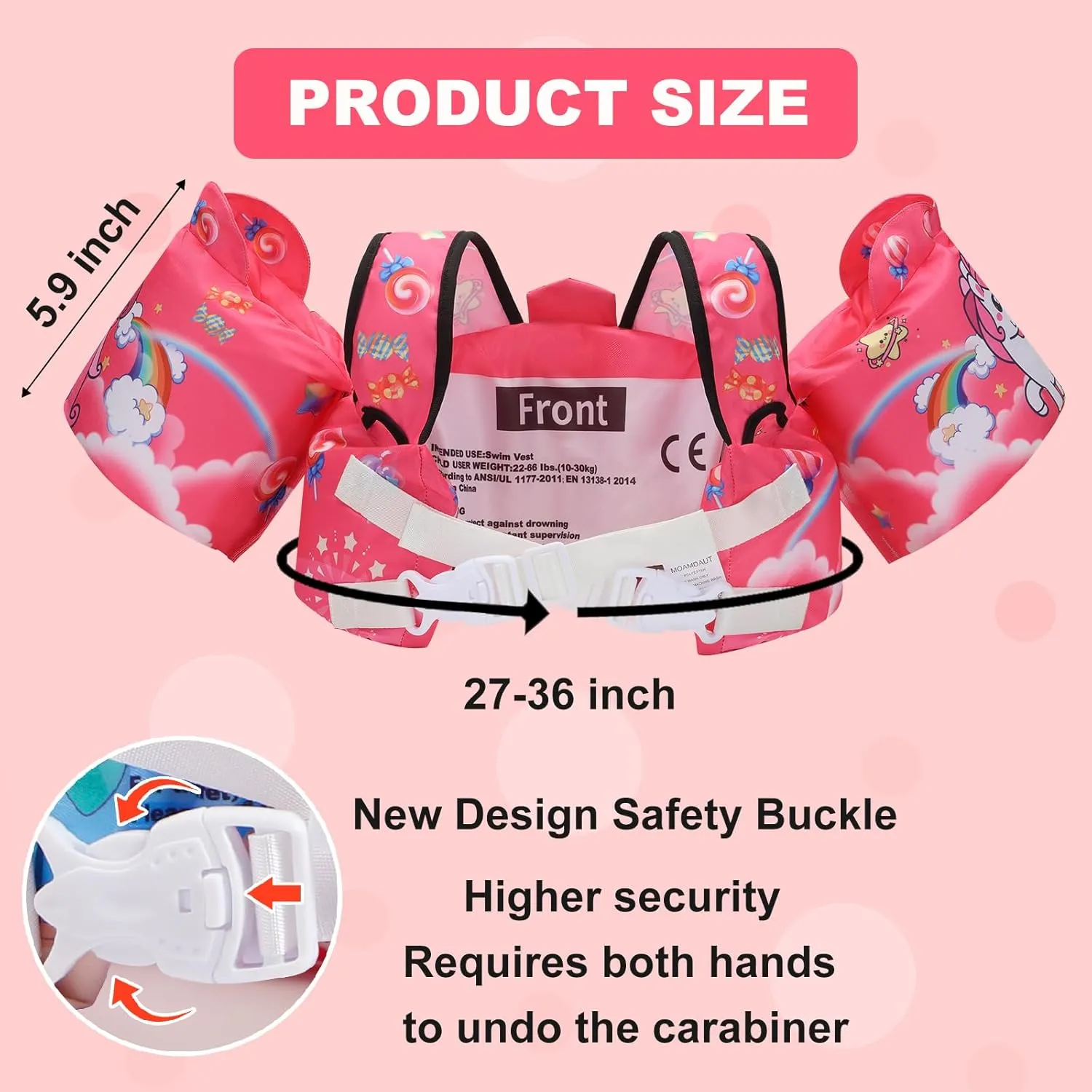 Coast Guard Approved UL Toddler Floaties Kids Swim Vest for 22-66 Pounds Boys-Girls Water Wings Kids Pool Floaties for 2-6 Years Old Child Swim Learning Trainning