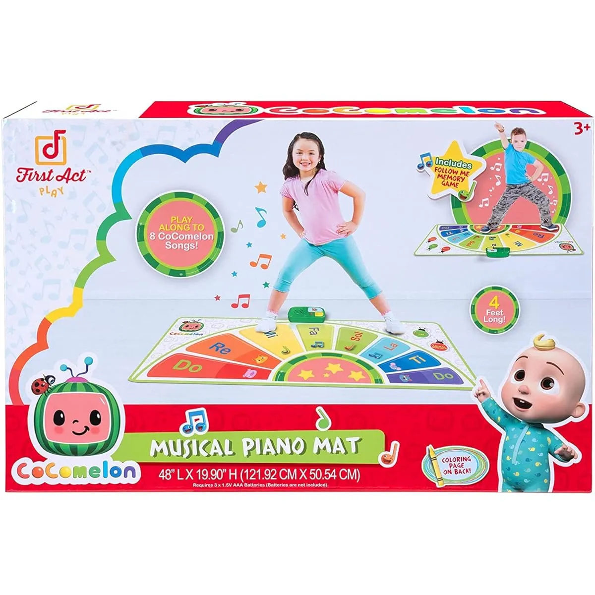 CoComelon Musical Piano Mat 48 Inch Plays Song Clips from Popular Kids Shows - Toys for Kids, Toddlers and Preschoolers