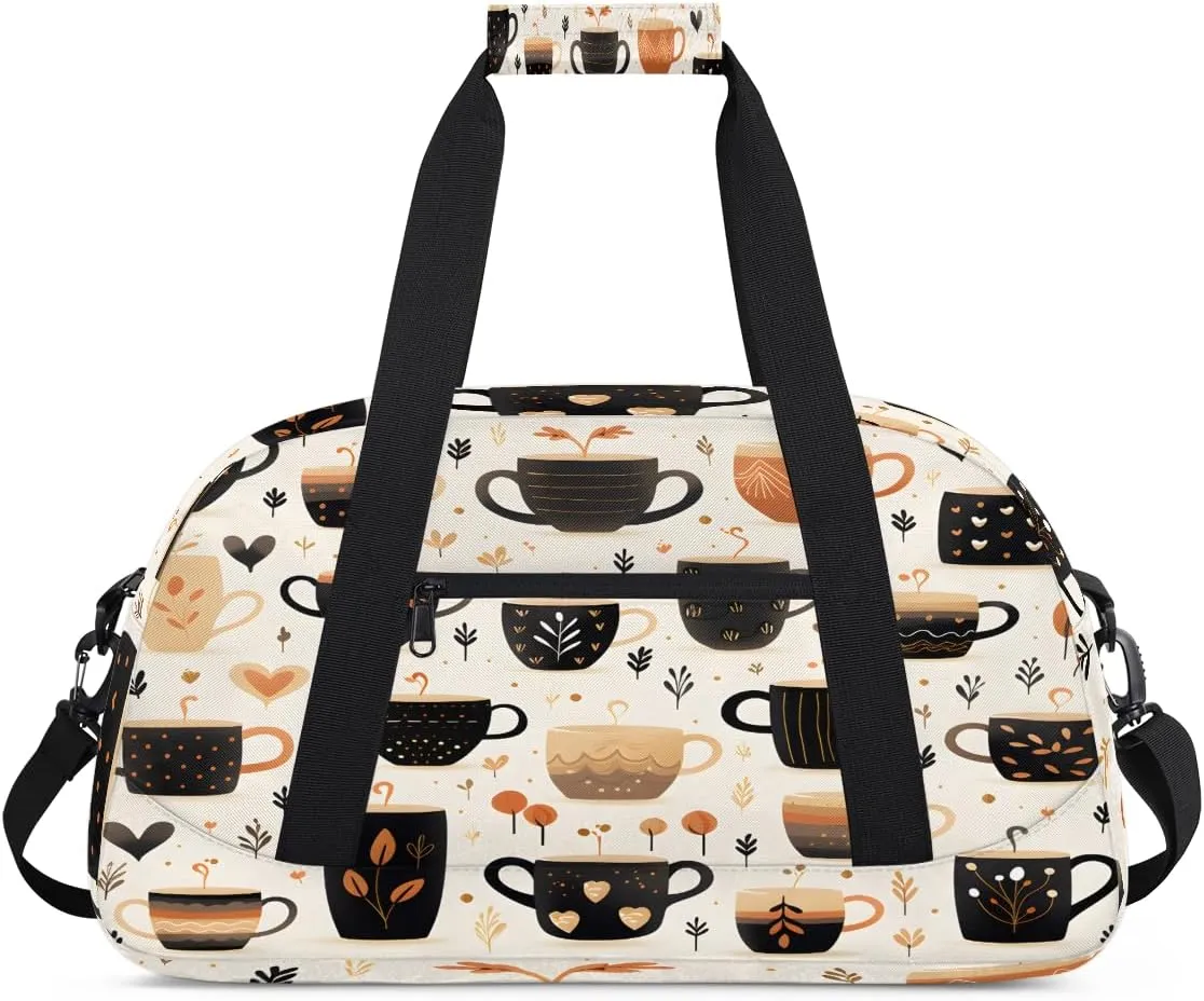 Coffee Cup Graffiti Kids Overnighter Duffel Bags for Boys, Carry-On Size Sports Gym Bag with Front Zipper Pocket for School Practice or Overnight Travel Weekender Sleepover Tote Bag