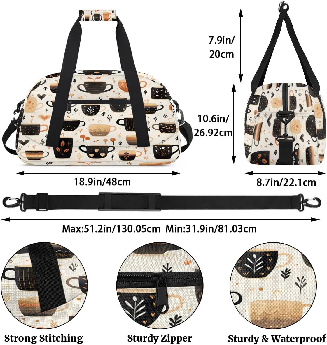 Coffee Cup Graffiti Kids Overnighter Duffel Bags for Boys, Carry-On Size Sports Gym Bag with Front Zipper Pocket for School Practice or Overnight Travel Weekender Sleepover Tote Bag