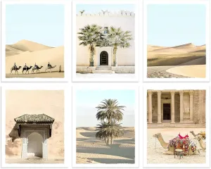 Color Play Desert Prints Art Wall Decor - Morocco Wall Art Pictures Boho Camel Artwork Ancient Architecture Palm Tree Photograph Unframed 8x10 Inches for Living Room Set of 6