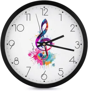 Colorful Music Note Wall Clock 10 Inch Silent Non-ticking Battery Operated Decorative Clock for Kitchen Bedroom