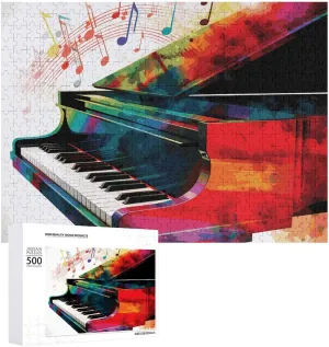 Colorful Piano Keyboard Music Wooden Puzzles for Adults 500 PCS Unique Shape Puzzles Wall Art Home Decor for Puzzle Lovers, Family, Friend Creative Gift Toys