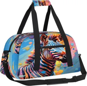 Colorful Zebras Kids Overnighter Duffel Bags for Boys, Carry-On Size Sports Gym Bag with Front Zipper Pocket for School Practice or Overnight Travel Weekender Sleepover Tote Bag