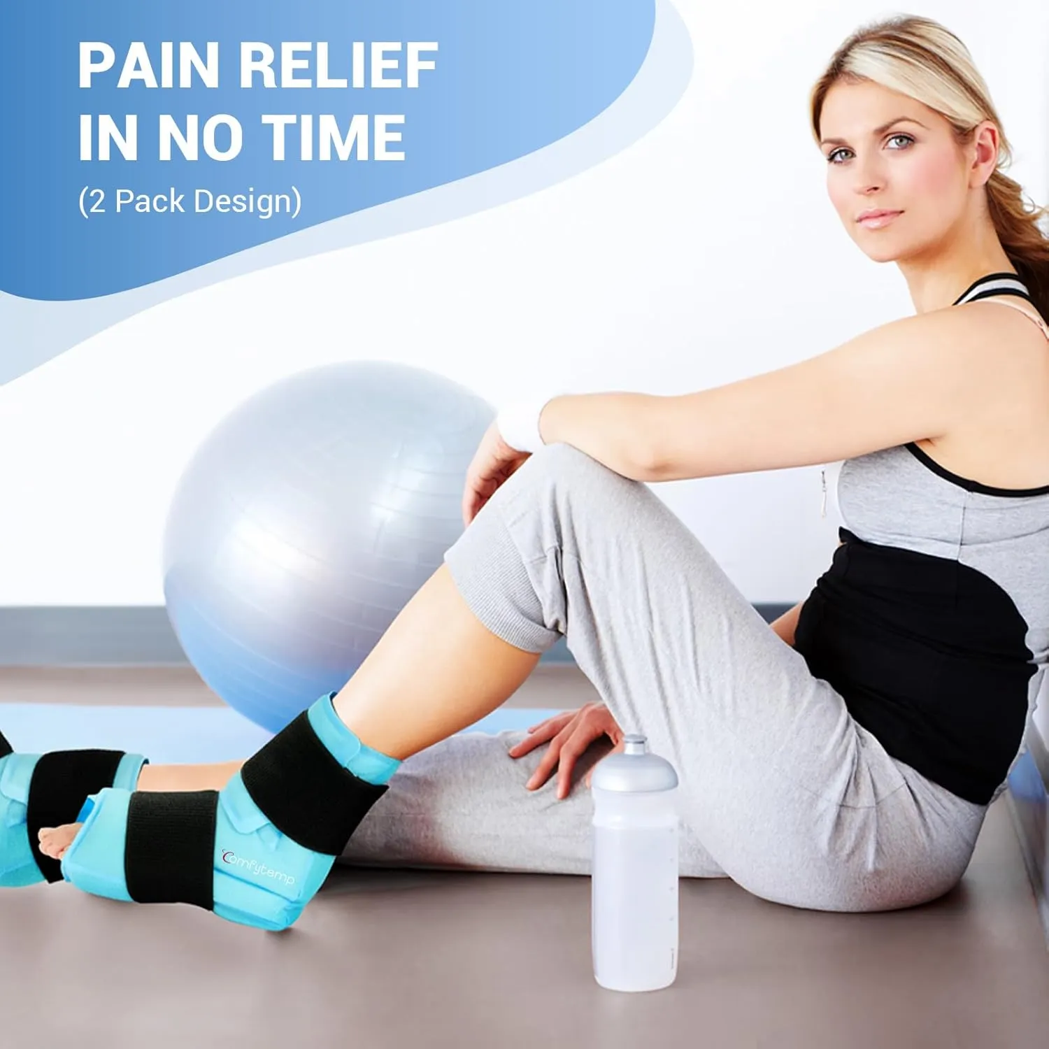 Comfytemp Large Ankle & Foot Ice Pack Wrap for Plantar Fasciitis Relief, FSA HSA Approved, Brace for Sprained Ankle, Heel Spur, Swelling, Achilles Tendonitis, Pain, Hot & Cold Therapy, 2 Packs
