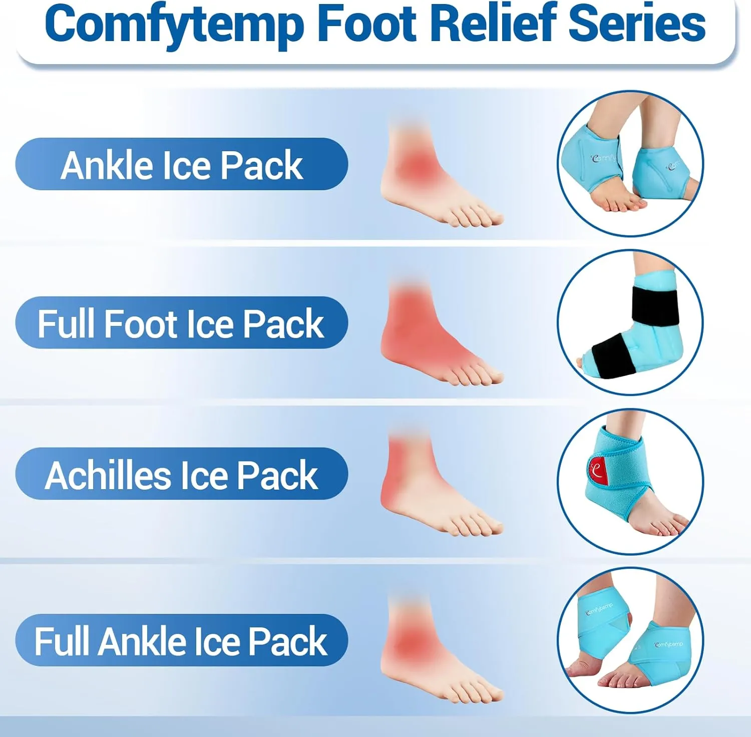 Comfytemp Large Ankle & Foot Ice Pack Wrap for Plantar Fasciitis Relief, FSA/HSA Eligible, Brace for Sprained Ankle, Heel Spur, Swelling, Achilles Tendonitis, Pain, Hot & Cold Therapy, 1 Pack