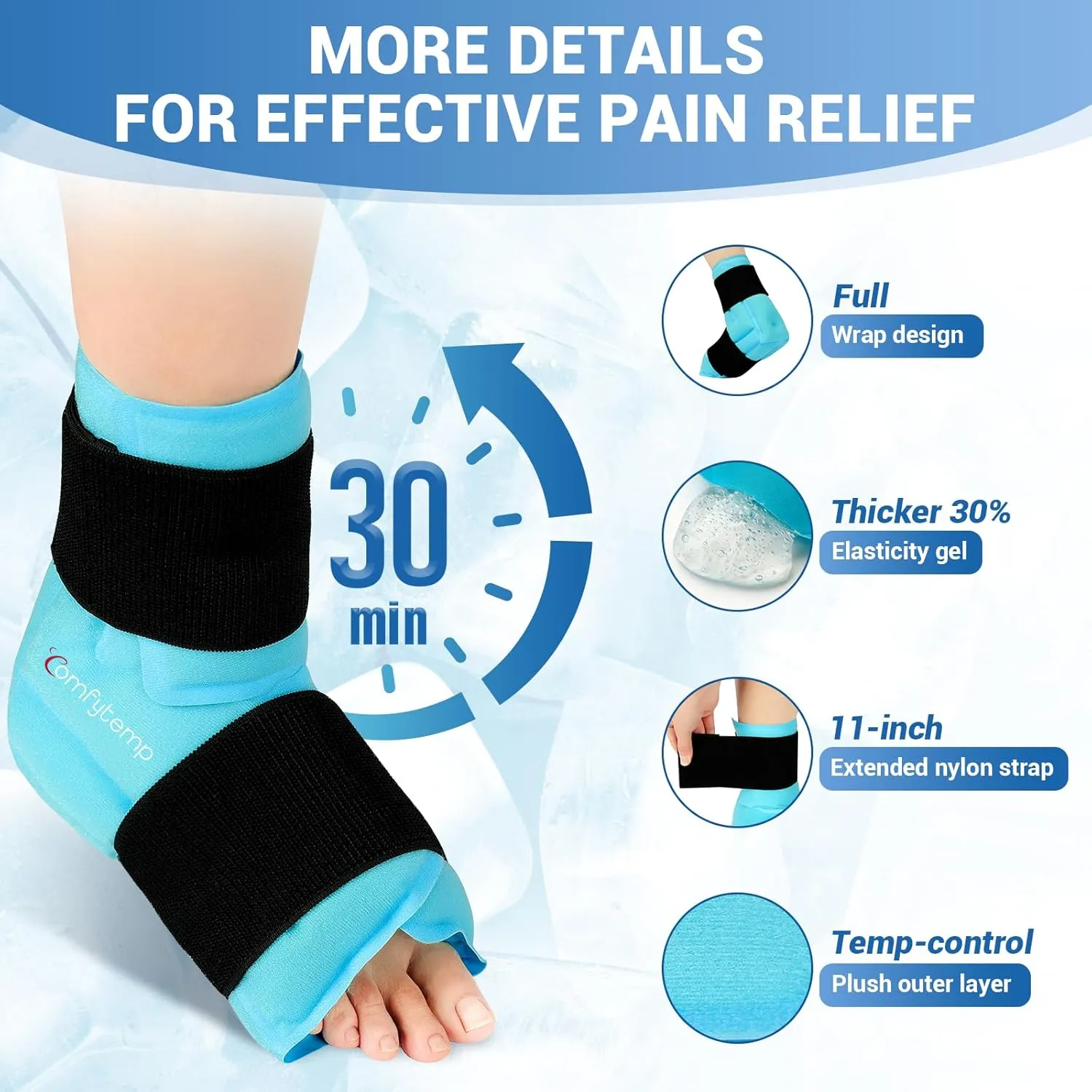 Comfytemp Large Ankle & Foot Ice Pack Wrap for Plantar Fasciitis Relief, FSA/HSA Eligible, Brace for Sprained Ankle, Heel Spur, Swelling, Achilles Tendonitis, Pain, Hot & Cold Therapy, 1 Pack