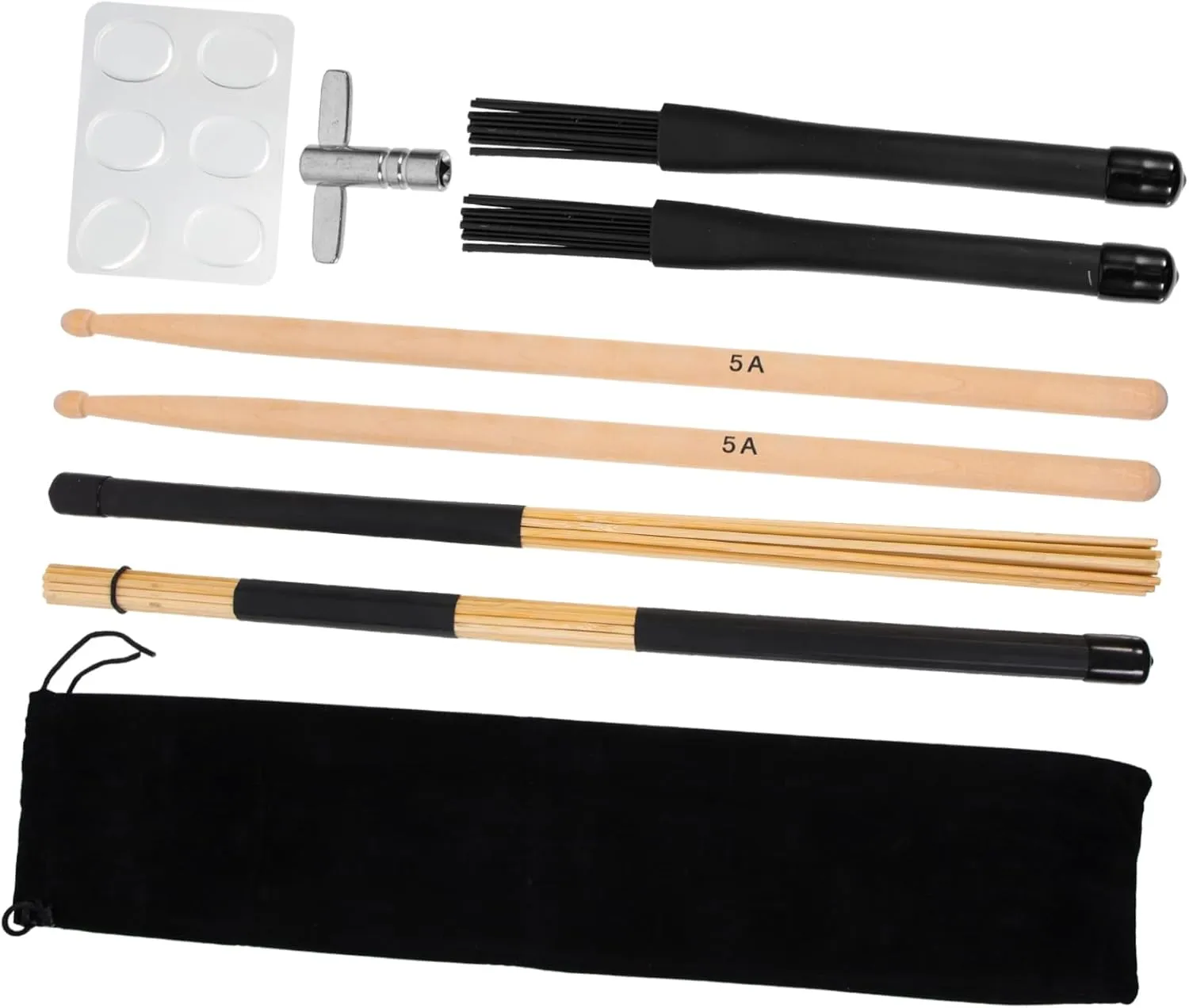 Complete Drum Set Tool Kit 5a Drumsticks Brush Tuning Key and Bag for Music Practice
