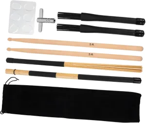 Complete Drum Set Tool Kit 5a Drumsticks Brush Tuning Key and Bag for Music Practice