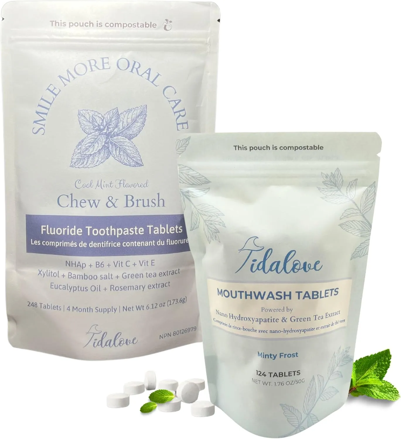 Complete Oral Care Set – Alcohol-Free Mouthwash & Fluoride Toothpaste Tablets with Nano-Hydroxyapatite – Zero Waste, Plastic-Free, Travel Essentials for Healthy Teeth & Fresh Breath