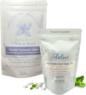 Complete Oral Care Set – Alcohol-Free Mouthwash & Fluoride Toothpaste Tablets with Nano-Hydroxyapatite – Zero Waste, Plastic-Free, Travel Essentials for Healthy Teeth & Fresh Breath