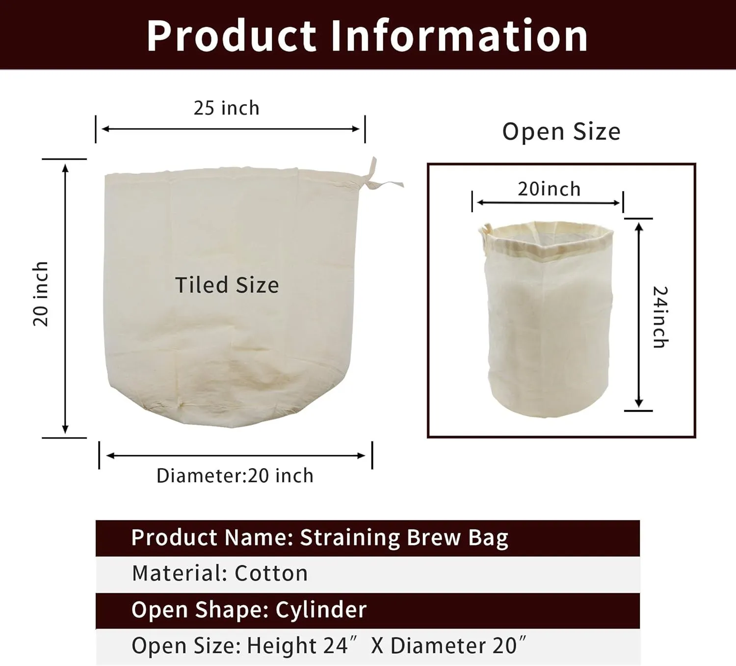 CONIE Extra Large 20"x24" Reusable Straining Brew in a Bag Cheesecloth Brewing Bag with Sturdy Draw Strings