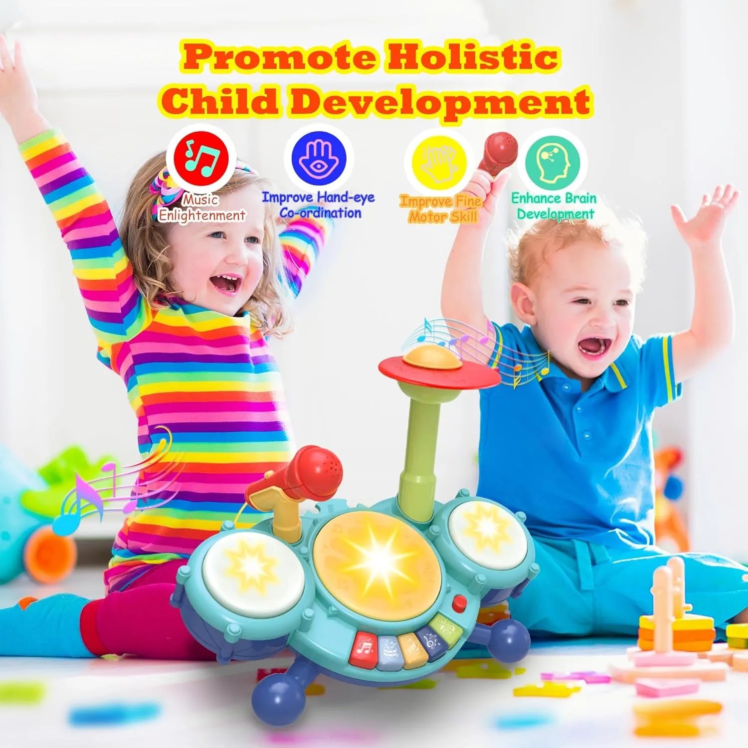 Contixo KD2 Jazz Drum Set Musical Toys for Toddlers 2-3, Kids Drum Set Musical Instruments Toys for Babies 2 Year Old , Ideal Birthday Blue