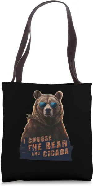 Cool Bear and Cicada Sunglasses Funny Wildlife Summer Tote Bag