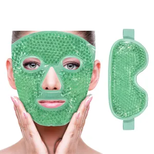 Cooling Ice Face Eye Mask for Reducing Puffiness, Bags Under Eyes,Sinus,Redness,Pain Relief,Dark Circles, Migraine,Hot/Cold Pack with Soft Plush Backing(Green(1* Eye Mask 1*Face Mask))