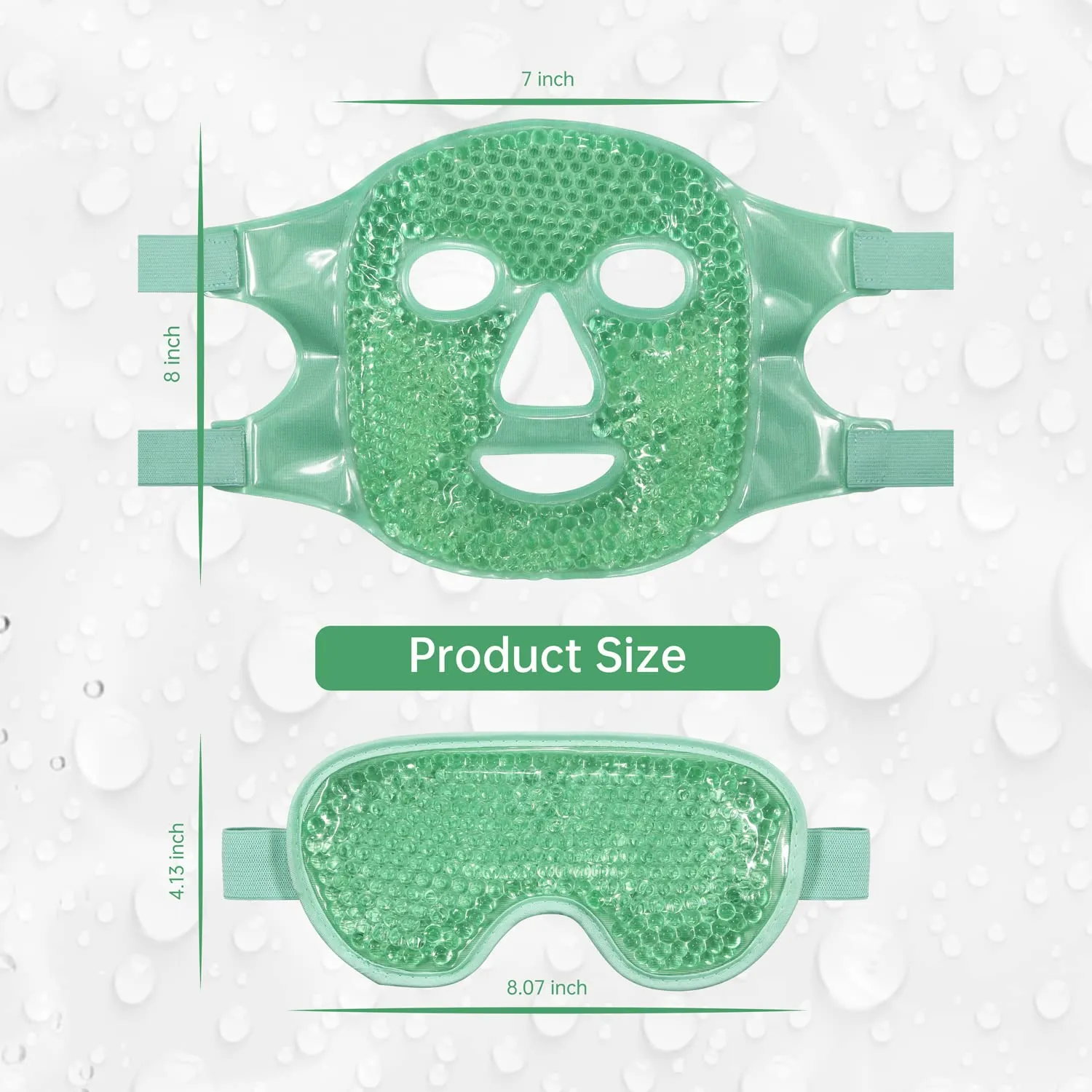 Cooling Ice Face Eye Mask for Reducing Puffiness, Bags Under Eyes,Sinus,Redness,Pain Relief,Dark Circles, Migraine,Hot/Cold Pack with Soft Plush Backing(Green(1* Eye Mask 1*Face Mask))