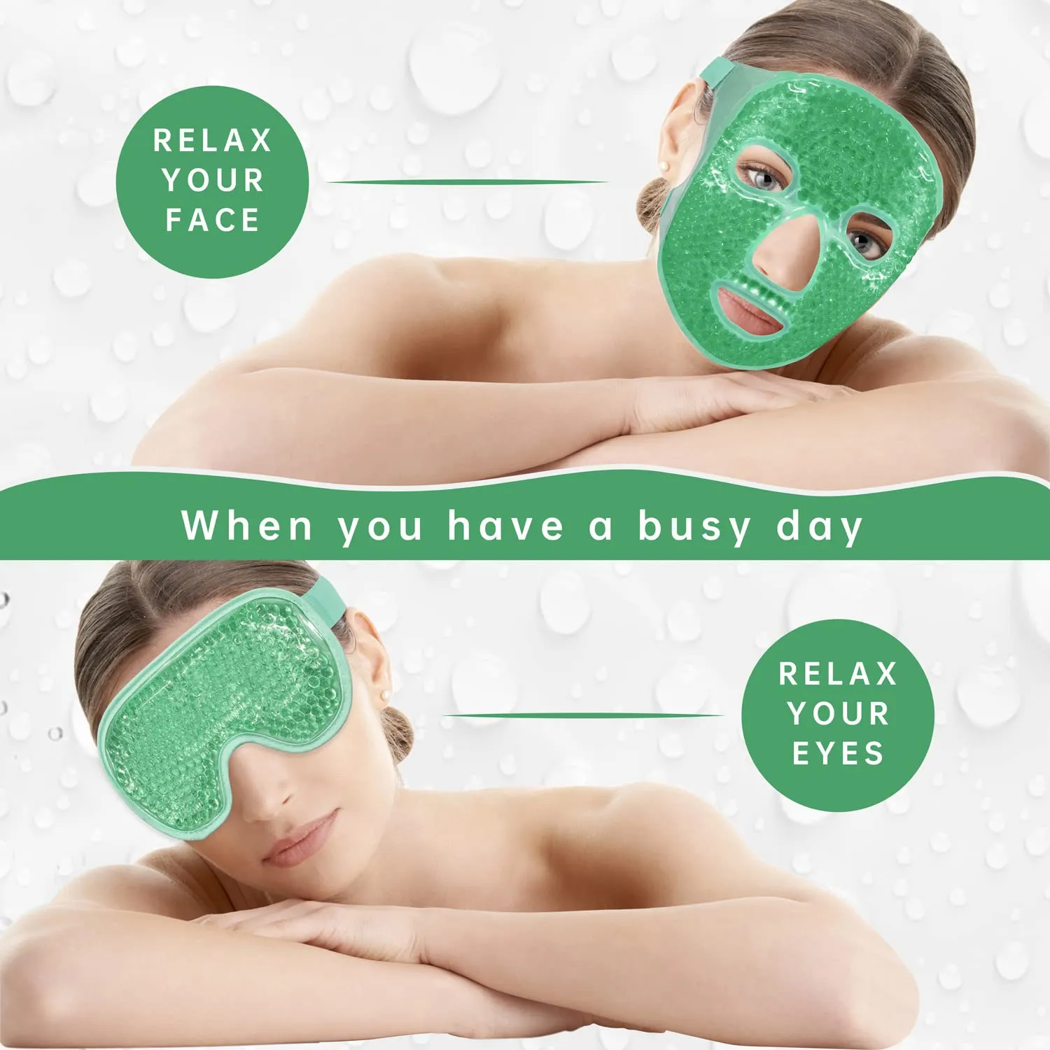 Cooling Ice Face Eye Mask for Reducing Puffiness, Bags Under Eyes,Sinus,Redness,Pain Relief,Dark Circles, Migraine,Hot/Cold Pack with Soft Plush Backing(Green(1* Eye Mask 1*Face Mask))