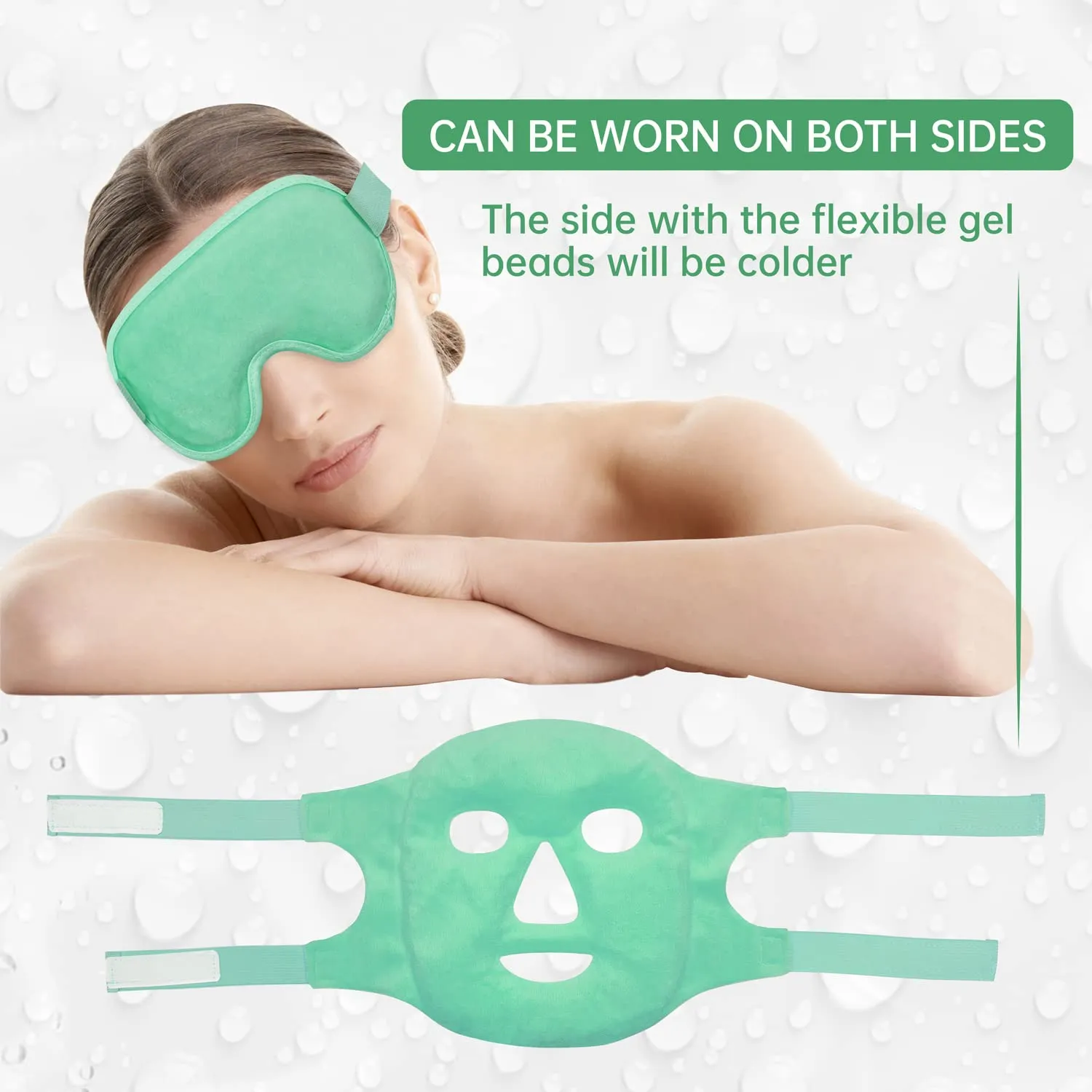 Cooling Ice Face Eye Mask for Reducing Puffiness, Bags Under Eyes,Sinus,Redness,Pain Relief,Dark Circles, Migraine,Hot/Cold Pack with Soft Plush Backing(Green(1* Eye Mask 1*Face Mask))