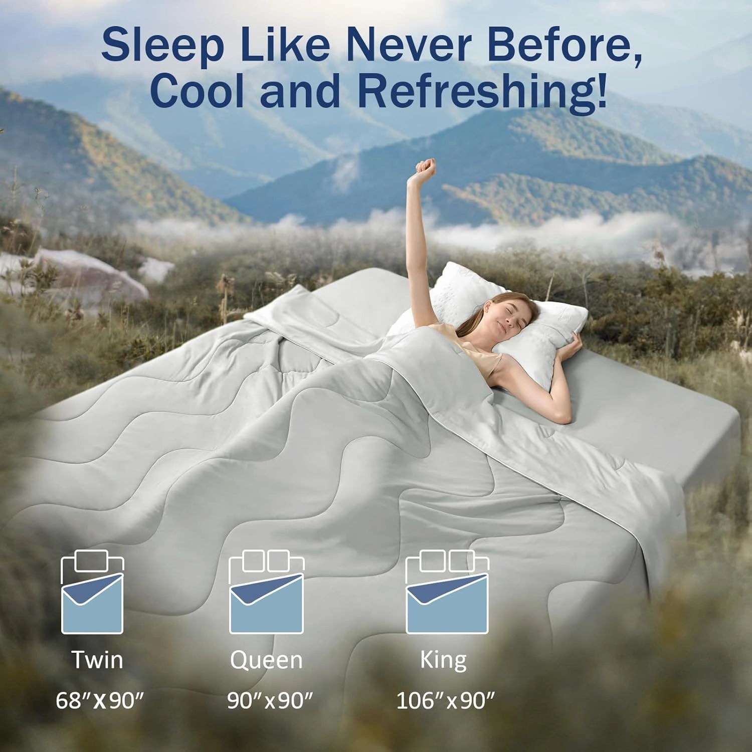 Cooling Blanket Comforter for Hot Sleepers - Full/Queen Soft Cooling Blankets, Double-Sided Cold Blanket for Night Sweats, All-Season Lightweight Cooling Comforter (90''x90'', Silver Gray)