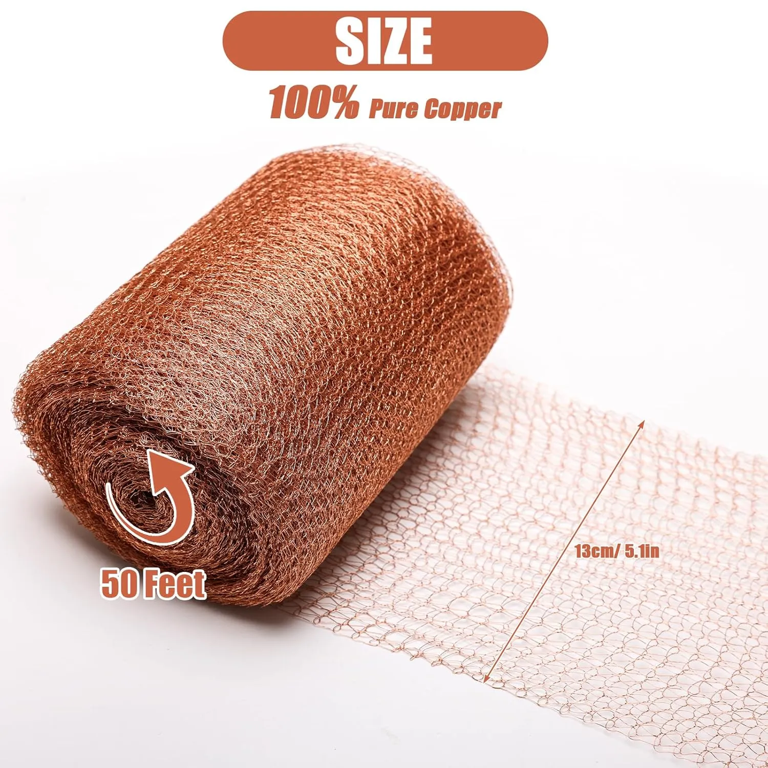 Copper Mesh Roll Rodent Control for Pest-50 ft x 5 in, Rustproof for Bat & Snails-DIY Hole Filler or Gardening