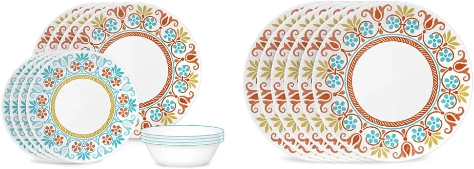 Corelle Global Collection Vitrelle 12-Piece Dinnerware Set, Triple Layer Recycled Glass, Terracotta Dreams & Global Collection Vitrelle Dinner Plates Set, Triple Layer Recycled Glass