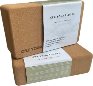 Cork CRZ Yoga Blocks, 2 Pack Natural Cork Blocks, High Density with Non Slip Surface, Eco-Friendly Yoga Accessories and Ideal for Yoga, Pilates, Stretching