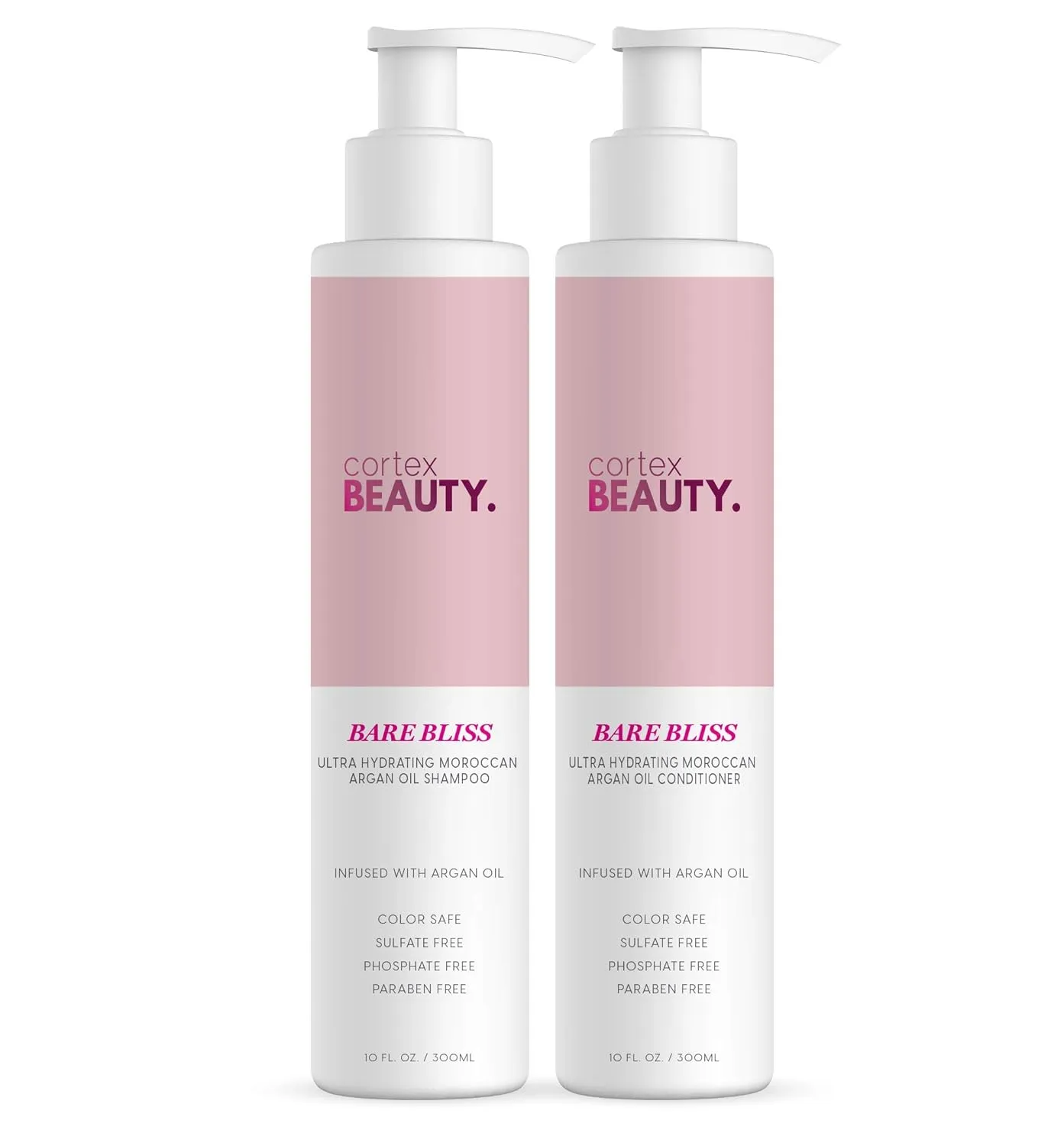 Cortex Beauty Bare Bliss Moroccan Argan Oil Hydrating Shampoo & Conditioner for Women & Men | Contains Argan Oil to Help Moisturize, Soften & Strengthen Hair | Paraben-Free with Sulfate-Free Surfactants | 10 Fl