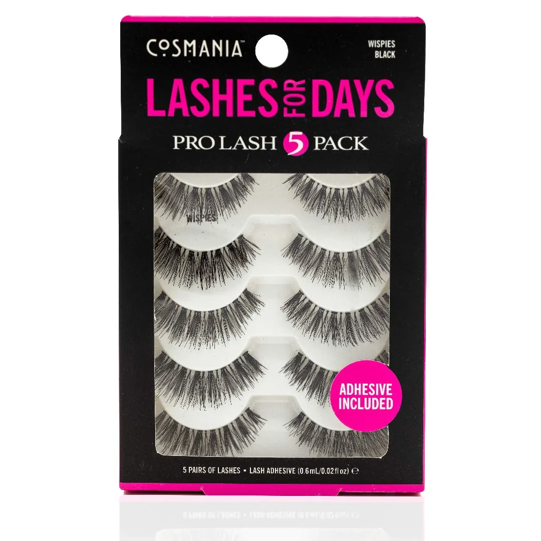 Cosmania Lashes for Days False Eyelashes (Wispies) - Easy to Apply, Gives Lashes Soft, Wispie Look | Noticeably Fuller Looking Lashes | Adhesive Included | Cruelty Free (5 Pair/2 Pack - Black)