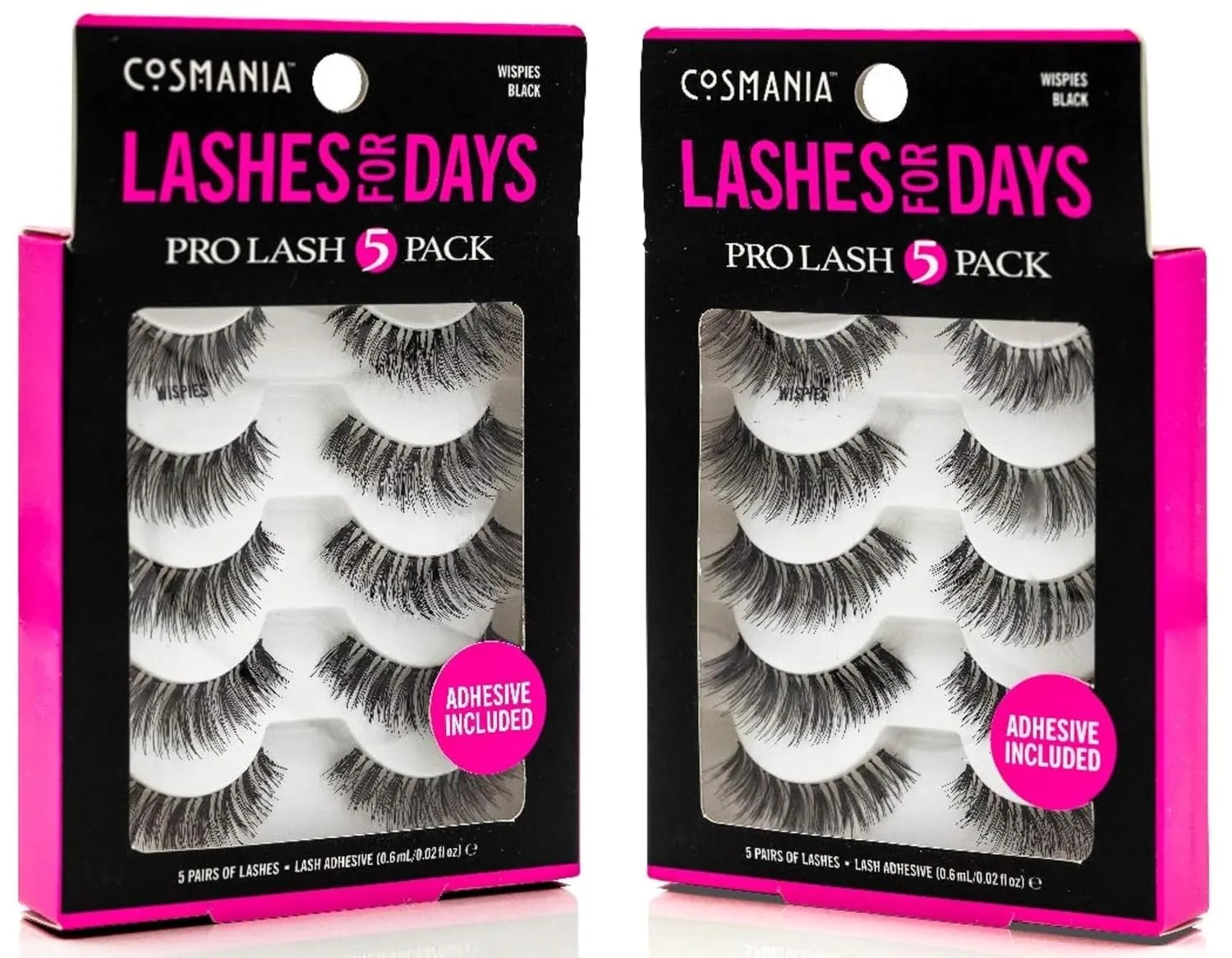 Cosmania Lashes for Days False Eyelashes (Wispies) - Easy to Apply, Gives Lashes Soft, Wispie Look | Noticeably Fuller Looking Lashes | Adhesive Included | Cruelty Free (5 Pair/2 Pack - Black)
