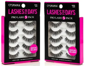 Cosmania Lashes for Days False Eyelashes (Wispies) - Easy to Apply, Gives Lashes Soft, Wispie Look | Noticeably Fuller Looking Lashes | Adhesive Included | Cruelty Free (5 Pair/2 Pack - Black)